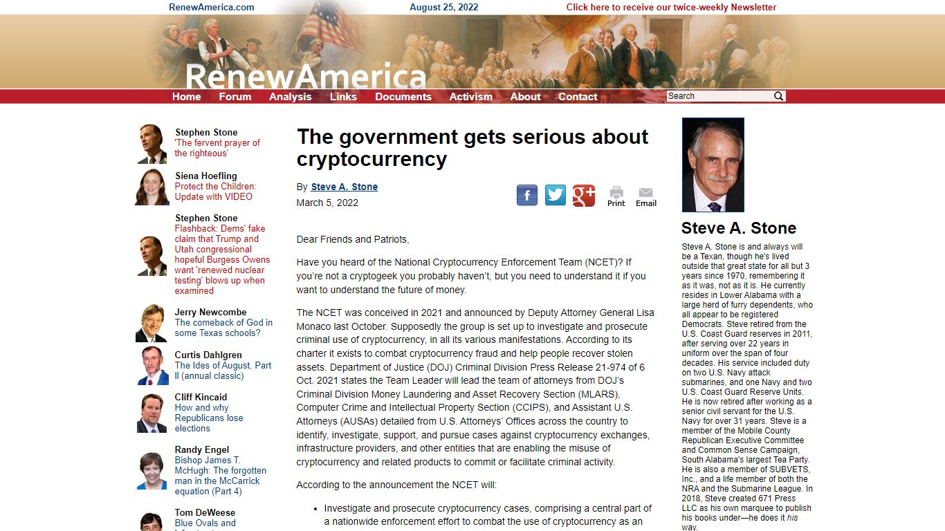 The government gets serious about cryptocurrency - RenewAmerica